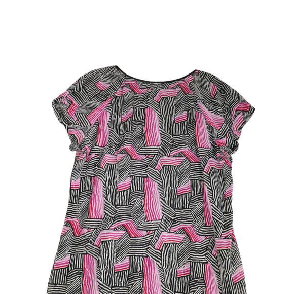 Alfani Baby Doll Blouse Women 2X Pink Black Empire Waist Mesh Lined Short Sleeve - Picture 6 of 12